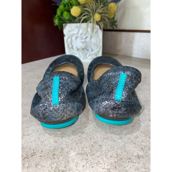Tieks Drago Metallic Foil Leather Ballet Flats With Turquoise Sole 7 - Picture 9 of 9
